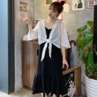 Chiffon Light Jacket / Spaghetti Strap Midi A-line Dress