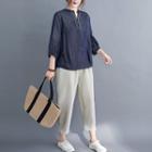 Set : Plain V-neck Semi Sleeve Top + Capri Pants