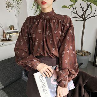 Mock-turtleneck Floral Print Top