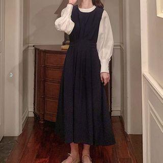 Long-sleeve Top / Midi A-line Pinafore Dress