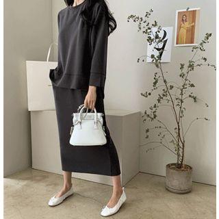 Set: Raglans-sleeve Pullover + Band-waist Skirt