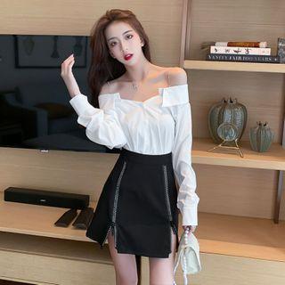 Cold Shoulder Blouse / A-line Skirt / Set