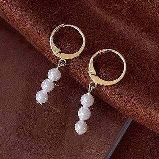 Faux Pearl Hoop Earring 1 Pair - B-257 - White - One Size