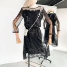 Long-sleeve Lace Panel Dress Black - One Size
