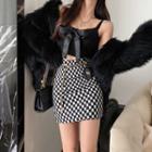 High-waist Plaid Two-tone Skirt