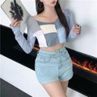 Color Block Cropped T-shirt / Denim Mini Pencil Skirt / High-waist Shorts