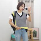 Patterned Color-block Knit Vest Black - One Size