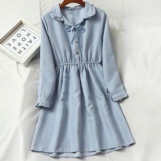 Bow-detail Collared Corduroy Dress