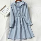 Bow-detail Collared Corduroy Dress