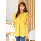 Plus Size Peter-pan Collar Puff-sleeve Blouse