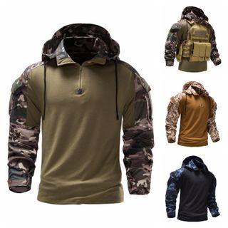 Camo Print Panel Half-zip Hoodie