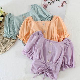 Square-neck Bell-sleeve Drawstring Top