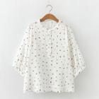 3/4-sleeve Floral Blouse White - One Size
