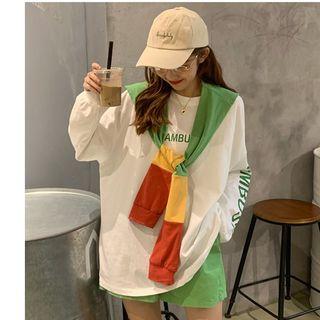 Set: Long-sleeve Letter T-shirt + Scarf