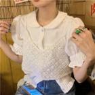 Short-sleeve Ruffle Shirt / Crochet Lace Cropped Camisole Top