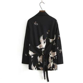 Crane Print Tie-waist Blazer
