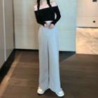Off-shoulder Bow-accent T-shirt / Wide Leg Pants