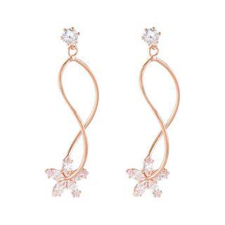 Rhinestone Flower Dangle Earring 1 Pair - S925 Silver - One Size