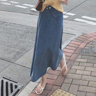 Plain High-waist Asymmetric Denim Skirt