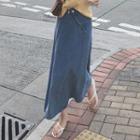 Plain High-waist Asymmetric Denim Skirt