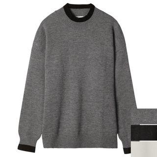 Contrast-trim Crew-neck Sweater