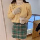 Plain Cardigan / Plaid Mini Skirt