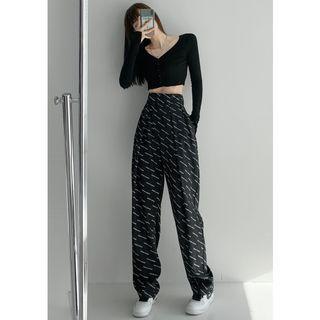 High-waist Lettering Loose Dress Pants