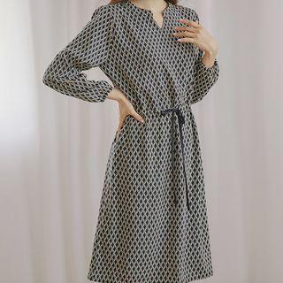 Drawstring-waist Midi Patterned Dress