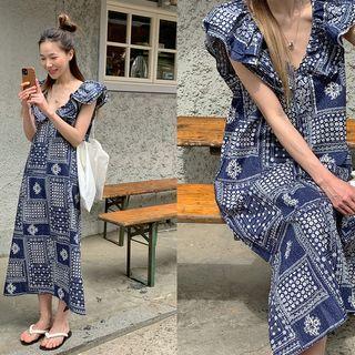 Ruffled Paisley Long Sundress
