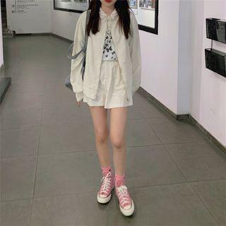 Set: Zip Hoodie + High-waist Shorts White - One Size