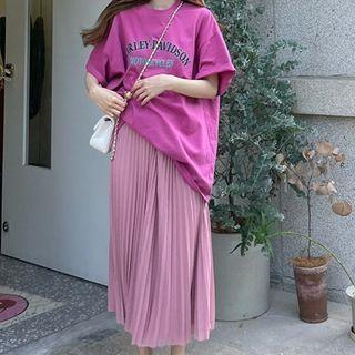 Set Of 2: Loose-fit Top + Pleated Skirt