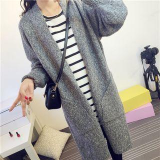Pocketed Open-front Long Knitted Jacket