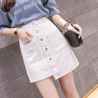 High-waist Buttoned A-line Denim Skirt
