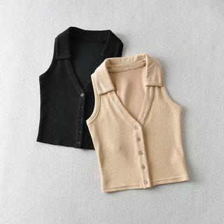 Collared Button-up Tank Top