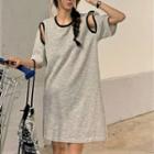 Short-sleeve Cut Out T-shirt Dress Gray - One Size