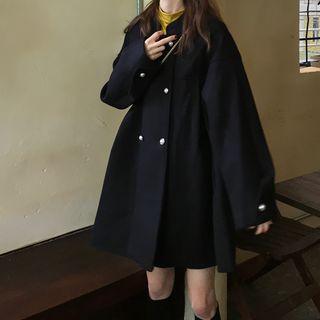 Faux Pearl Double-breasted Coat Black - One Size