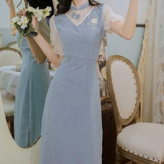 Short-sleeve Lace Two-tone Qipao
