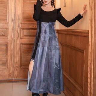 Long-sleeve Round Neck Color Block Dress