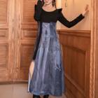 Long-sleeve Round Neck Color Block Dress