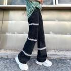 Short-sleeve Striped T-shirt / Patterned Wide Leg Jeans