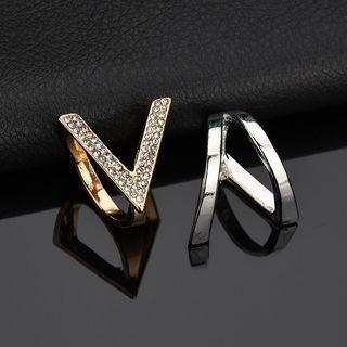 Rhinestone V Letter Brooch