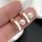 Sterling Silver Faux Pearl Stud Earring 1 Pair - White & Gold - One Size