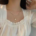 Heart Pendant Faux Pearl Layered Necklace Gold - One Size