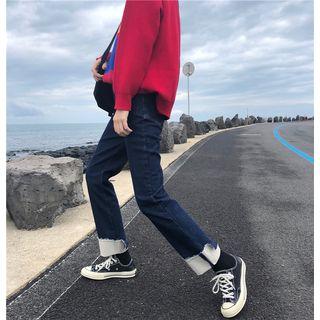 Color-block Roll-up Loose-fit Jeans