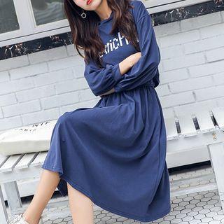 Lettering Hooded Midi A-line Dress