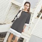 Striped 3/4 Sleeve Chiffon Dress
