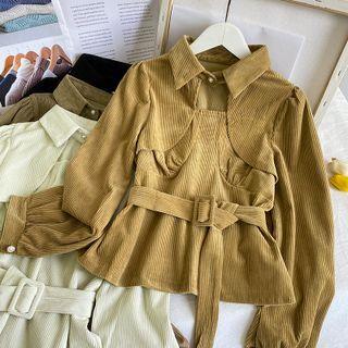 Corduroy Crop Blouse With Belt