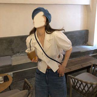 Puff-sleeve Single Breasted Cutout Blouse