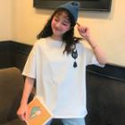 Elbow-sleeve Cat Applique T-shirt