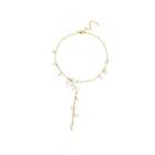 Flower Faux Pearl Alloy Necklace X149 - White & Gold - One Size